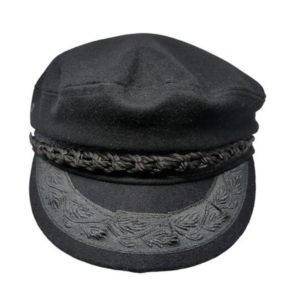 Nautilus Caps Greek Fisherman Wool Captains Hat Piraeus Greece Sz 7 1/4 Black
